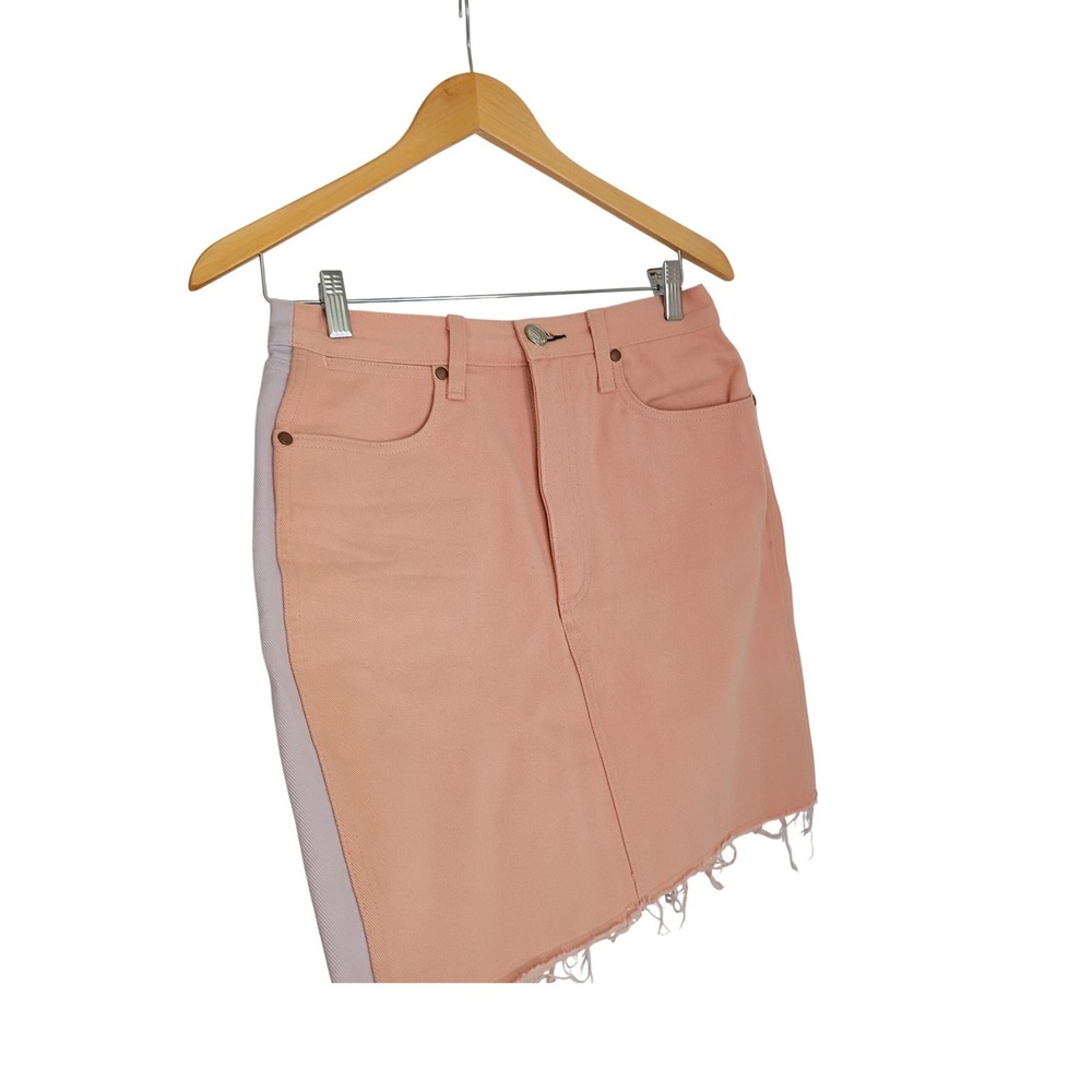Rag & Bone Two-Tone Peach Lilac Denim Mini Skirt Raw Hem 27 USA Made NWOT $225